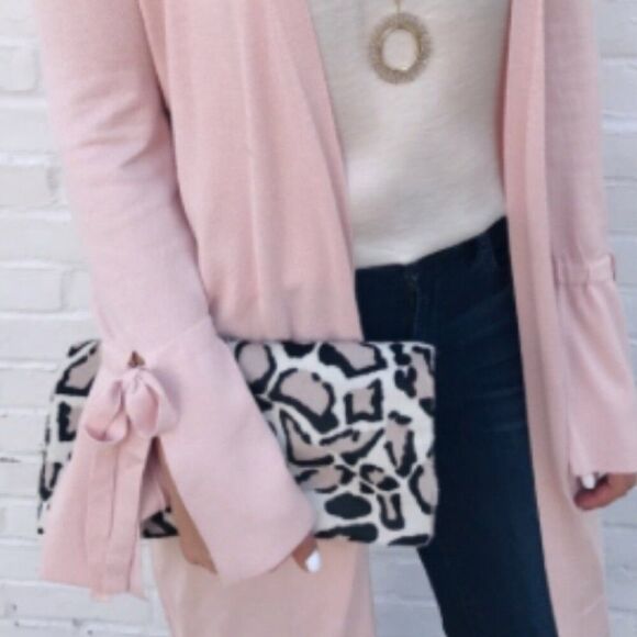 Halogen Cardigan Sweater Womens Lightweight Long Whimsical Bell Sleeves Pink L - Picture 13 of 14